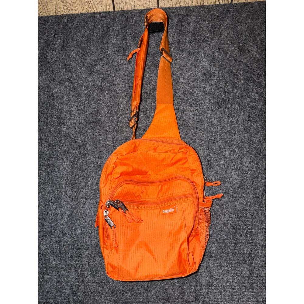 Baggallini Sling Backpack Neon Orange Ripstop Nylon Crossbody Travel Bag